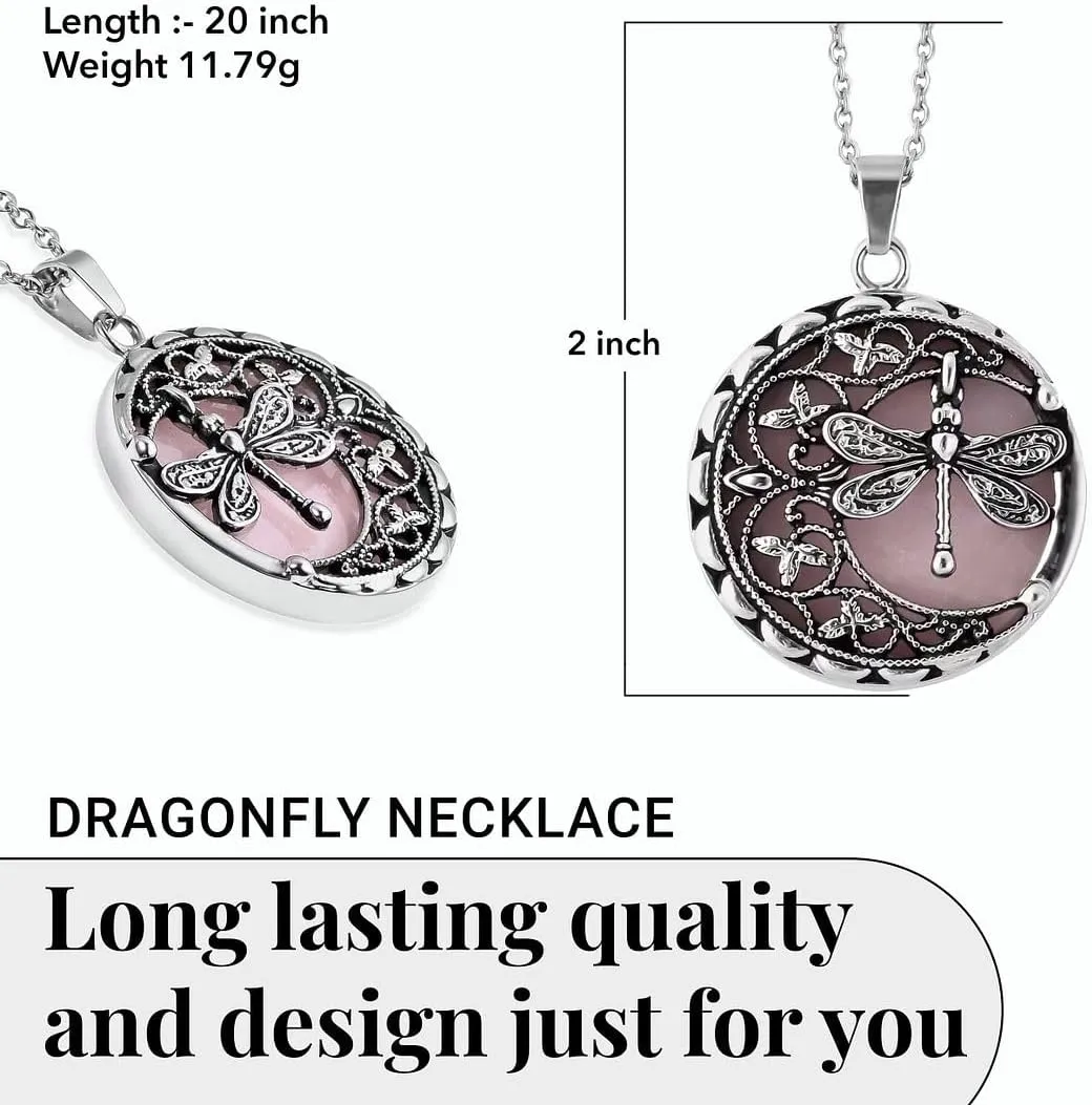 Dragonfly Necklace for Women Trendy - Summer Beach Boho Jewelry Birthday Gifts - Aventurine, Carnelian, Dyed, Rose Quartz, Blue Sandstone Gemstone Pendant Birthstone Necklace - 20"