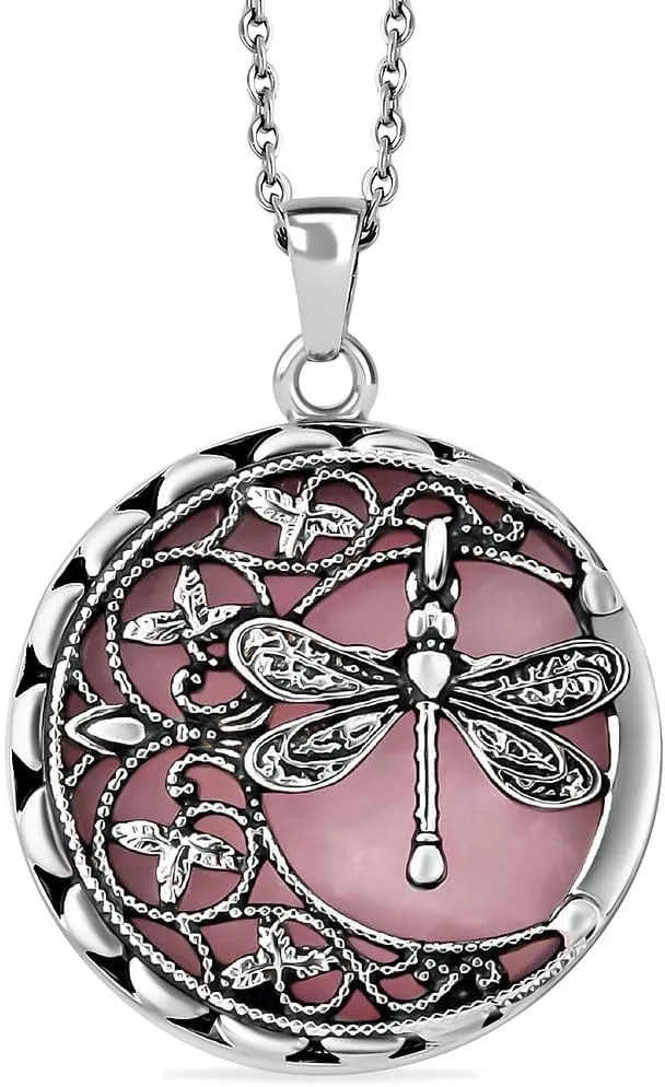 Dragonfly Necklace for Women Trendy - Summer Beach Boho Jewelry Birthday Gifts - Aventurine, Carnelian, Dyed, Rose Quartz, Blue Sandstone Gemstone Pendant Birthstone Necklace - 20"