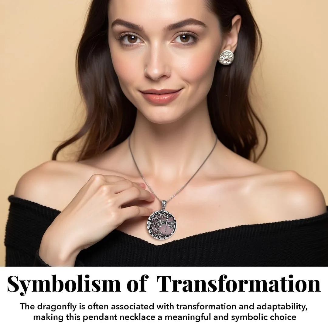 Dragonfly Necklace for Women Trendy - Summer Beach Boho Jewelry Birthday Gifts - Aventurine, Carnelian, Dyed, Rose Quartz, Blue Sandstone Gemstone Pendant Birthstone Necklace - 20"