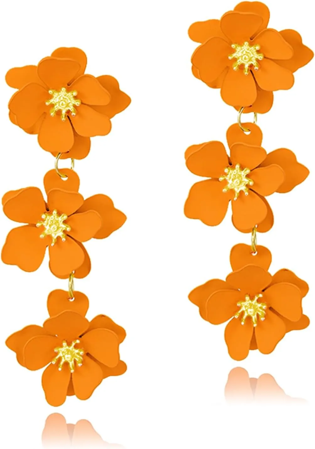 Dreuyet Boho Matte Poppy Floral Petal Drop Dangle Earrings for Women Exaggerated 3 Layer Tassel Flower Floral Petal Tiered Drop Earring Fashion Boho Tropical Wedding Jewelry