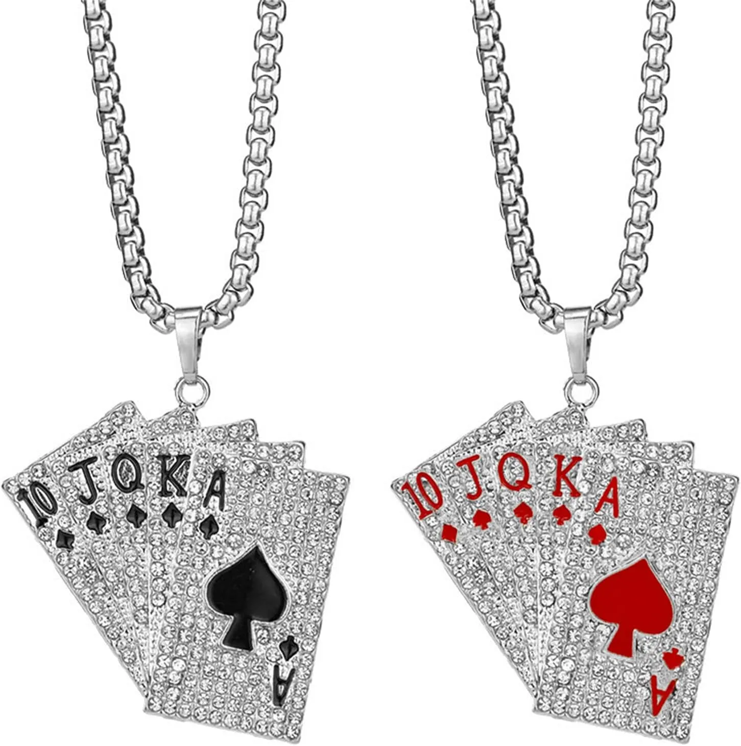 Dreuyet Playing Card Poker Tag Pendant Necklace for Women Men Punk Stainless Steel Good Luck Rock Ace of Spade Heart Royal Flush Games CZ Pendant Chain Necklace Hip Hop Unisex Jewelry Gift
