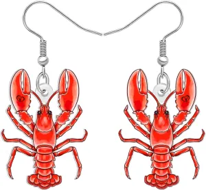 DUOWEI Acrylic Cute Tropical Lobster Earrings Ocean Animal Seafood Inspired Crayfish Shrimp Dangle Earrings Jewelry Gifts for Women Sea Lovers Holiday Beach Party Charm