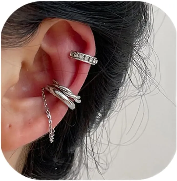 Ear Cuff Earrings for Women Non Piercing Cubic Zirconia Sparkling Huggie Ear Cuff Earrings Trendy Gold Rhinestone Ear Clip Earrings for Women