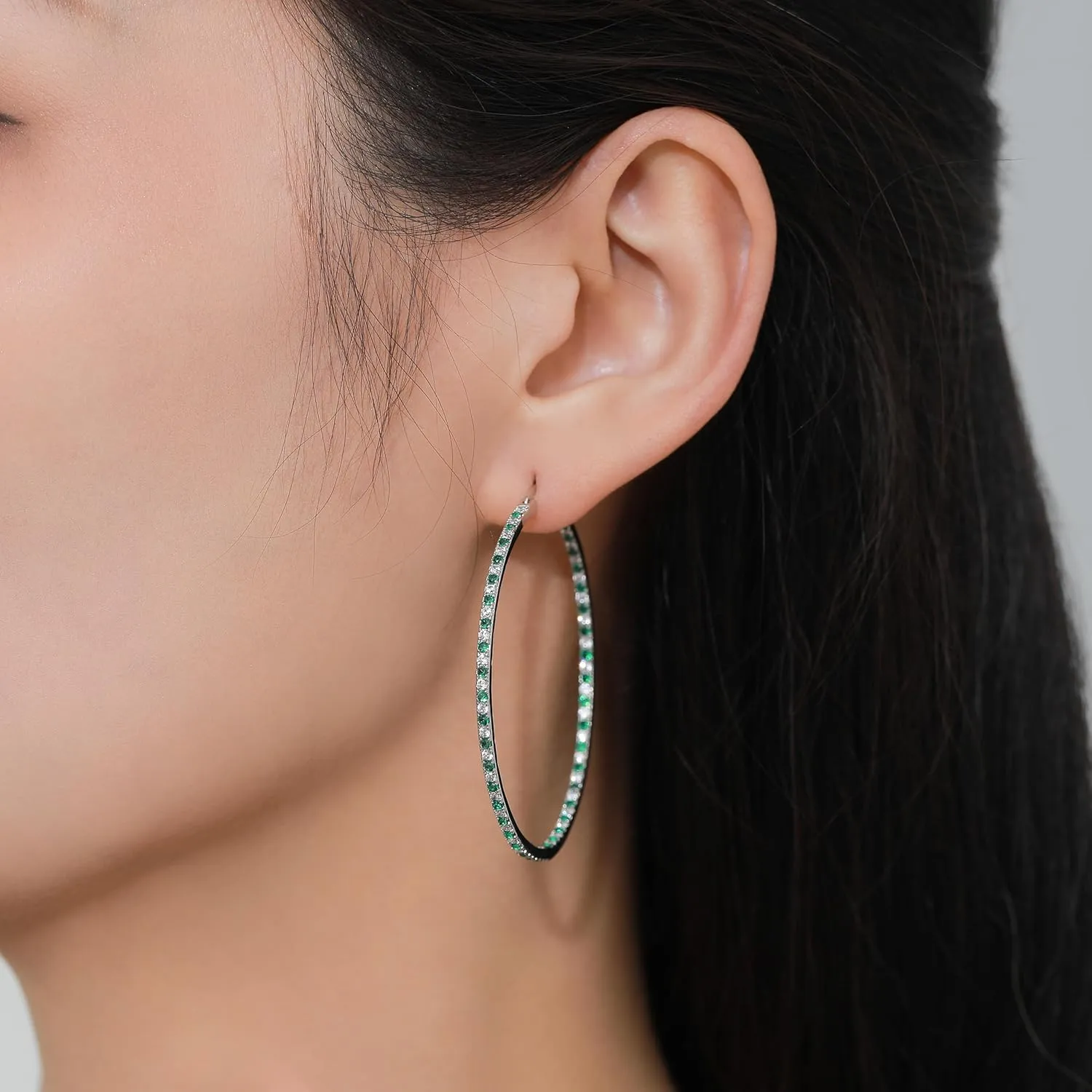 Elegant Inside-Out Hoop Earrings - Stunning Gold-Plated Jewelry with Round Cut Gemstones, Hypoallergenic, Lightweight, Secure Clasp, Perfect for Womens Everyday Wear