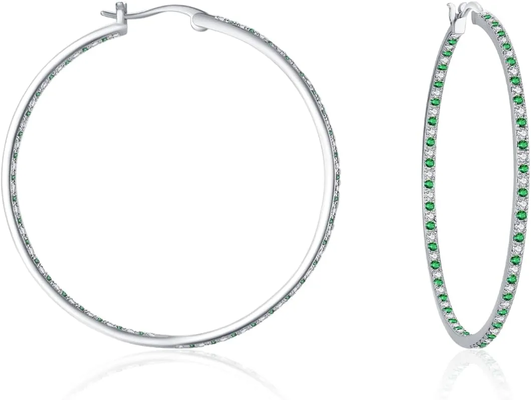 Elegant Inside-Out Hoop Earrings - Stunning Gold-Plated Jewelry with Round Cut Gemstones, Hypoallergenic, Lightweight, Secure Clasp, Perfect for Womens Everyday Wear