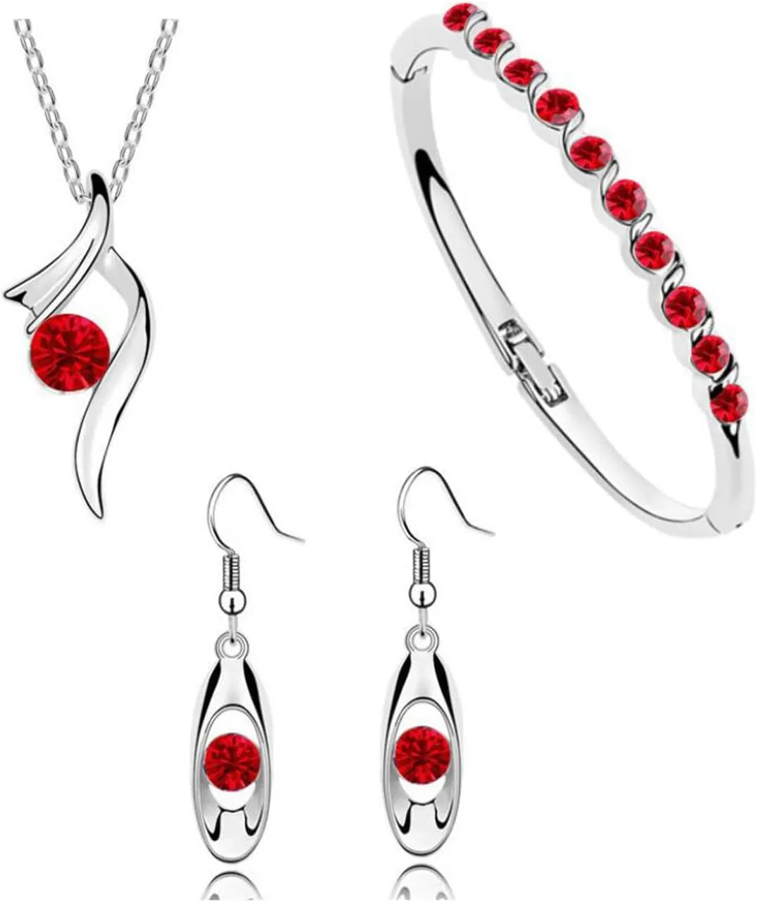 Elegant Necklace Earrings Bracelet Set Jewelry Crystal Pendant for Women Wedding Party Gift