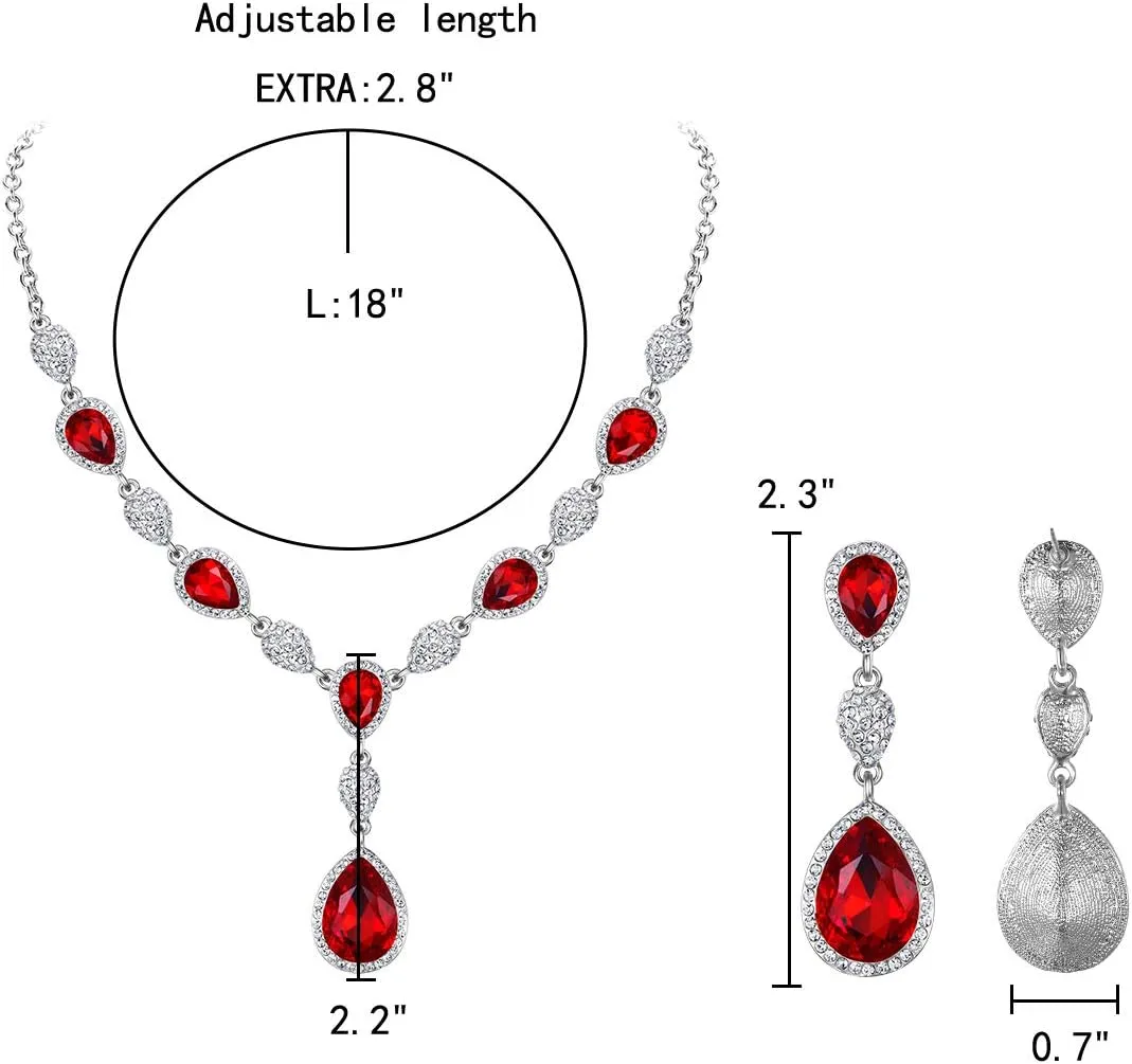 EleQueen Women's Cubic Zirconia Teardrop Y-Necklaces Dangle Earrings Jewelry Sets for Brides Bridesmaids