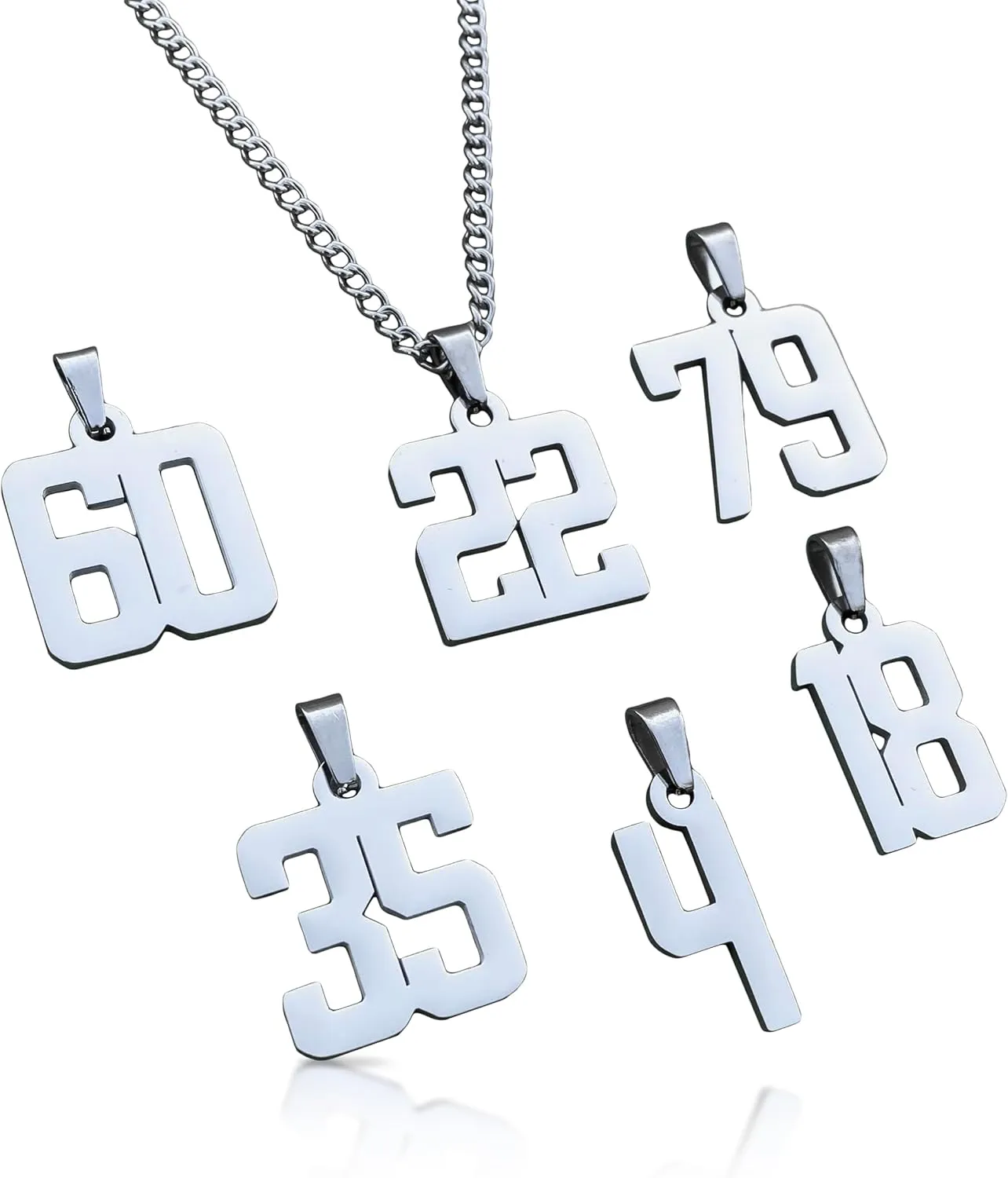 Elite Athletic Gear 00-99 Custom Number Pendant With Chain Necklace - Stainless Steel