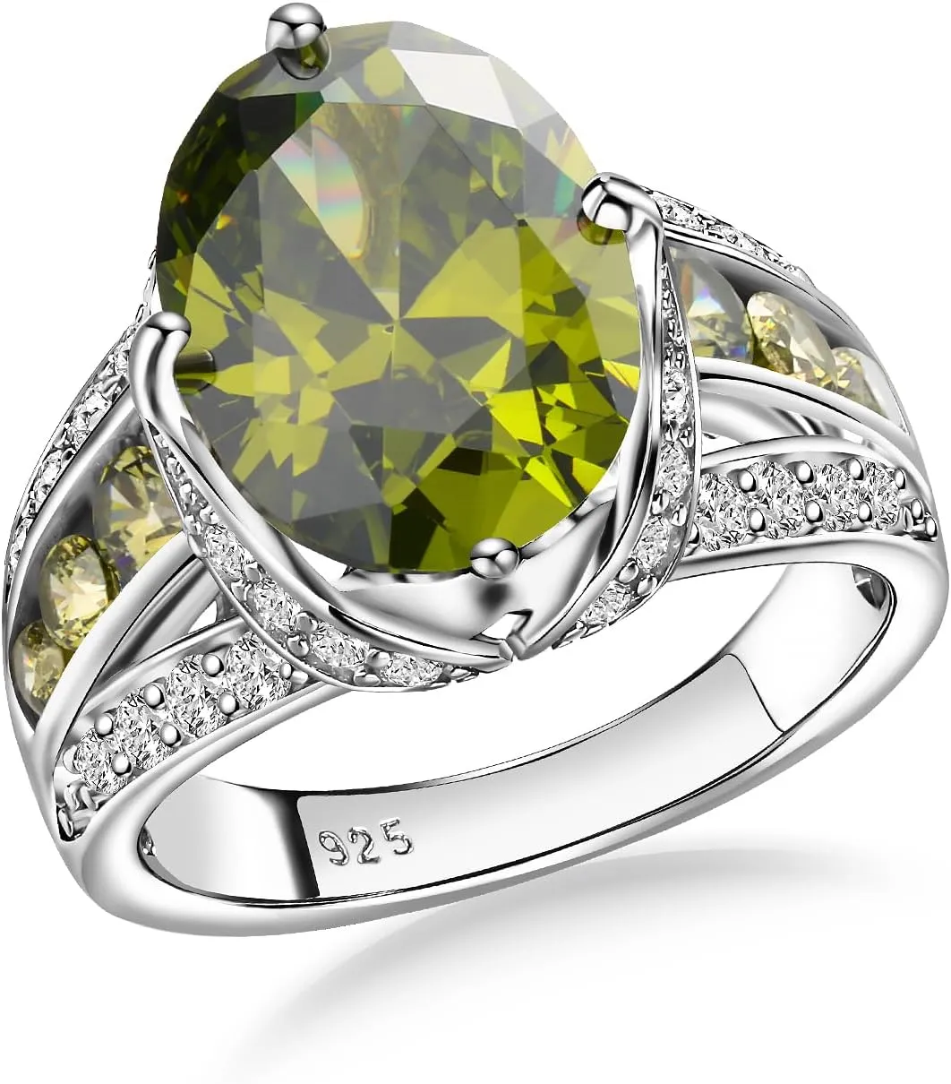 Emerald/Sapphire/Ruby/Tourmaline Rings for Women, 925 Sterling Silver Gemstone Engagement Anniversary Ring Big 6.5-8.5 Carat Birthstone Ring, Size 6 to 10 (Send Gift Box)