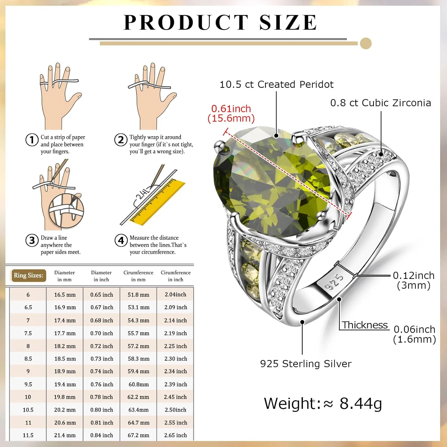 Emerald/Sapphire/Ruby/Tourmaline Rings for Women, 925 Sterling Silver Gemstone Engagement Anniversary Ring Big 6.5-8.5 Carat Birthstone Ring, Size 6 to 10 (Send Gift Box)