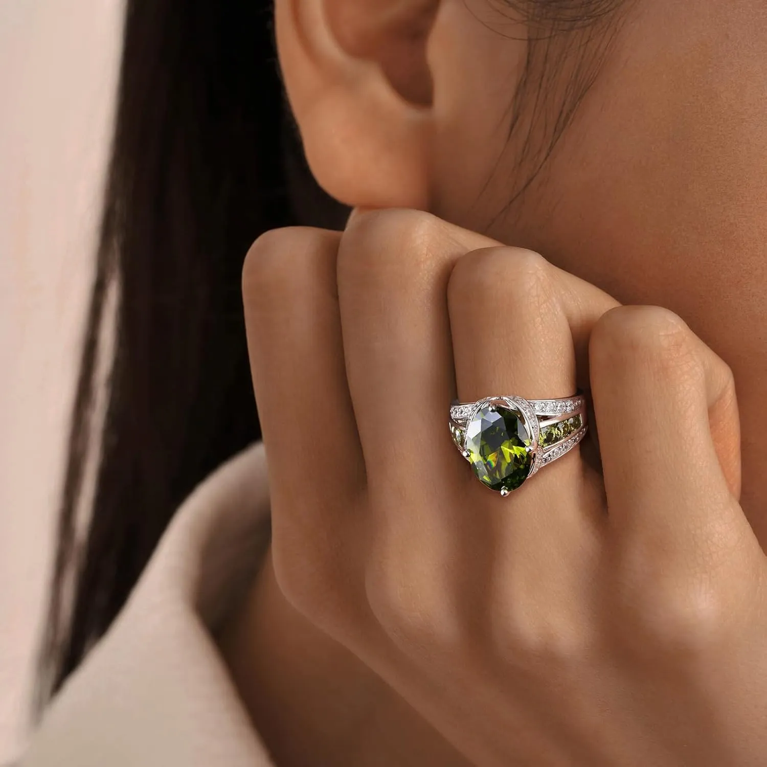 Emerald/Sapphire/Ruby/Tourmaline Rings for Women, 925 Sterling Silver Gemstone Engagement Anniversary Ring Big 6.5-8.5 Carat Birthstone Ring, Size 6 to 10 (Send Gift Box)