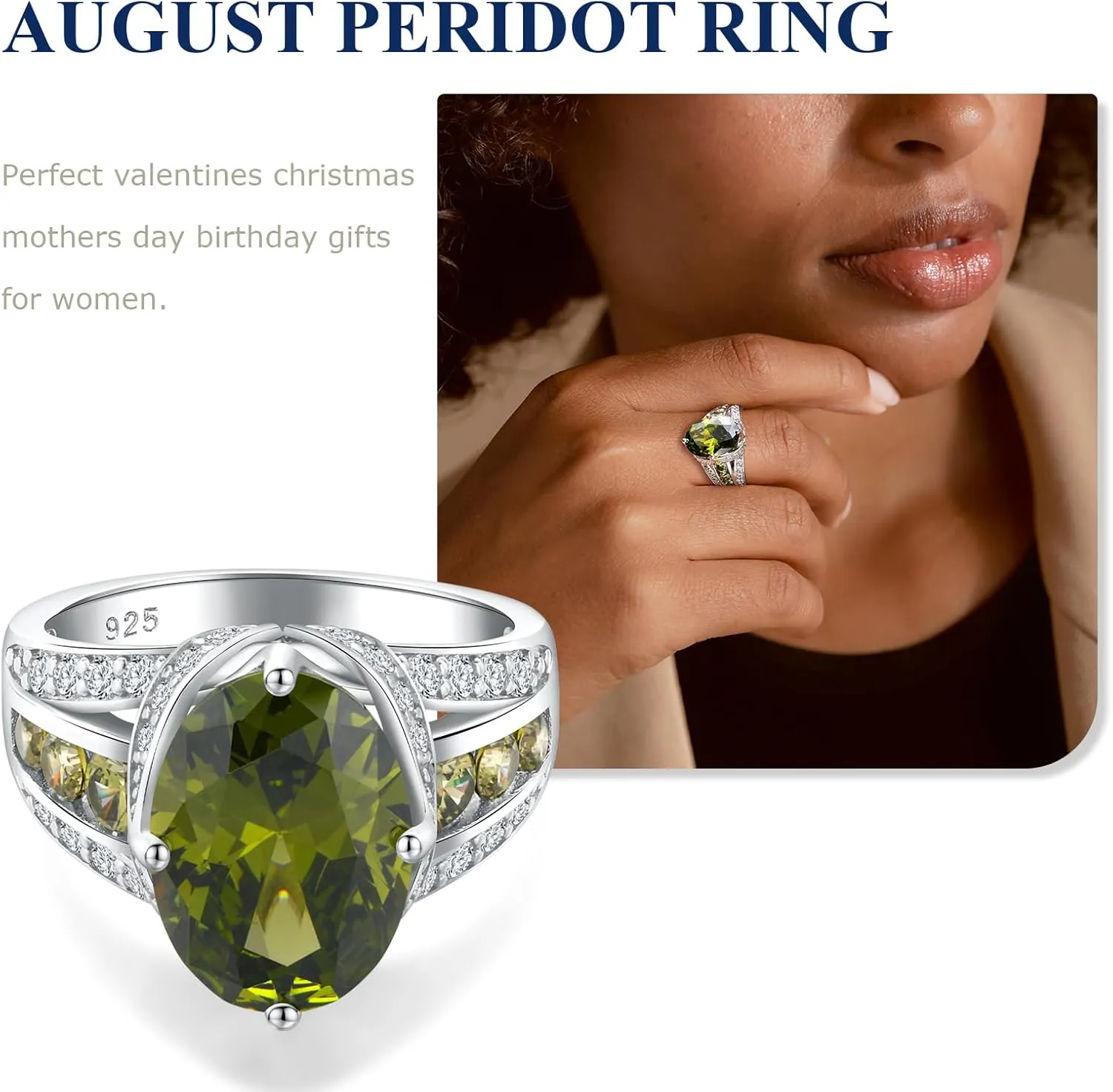 Emerald/Sapphire/Ruby/Tourmaline Rings for Women, 925 Sterling Silver Gemstone Engagement Anniversary Ring Big 6.5-8.5 Carat Birthstone Ring, Size 6 to 10 (Send Gift Box)