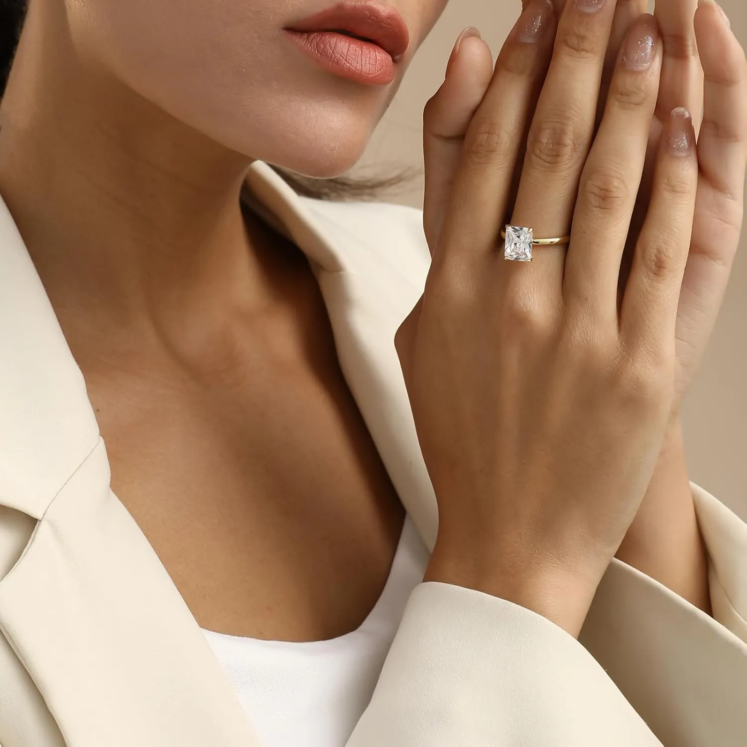 Engagement Rings for Women 14K Gold Plated Rectangle Cubic Zirconia Ring Dainty Gold Promise Ring Wedding Band Rings for Women Trendy Gold Jewelry