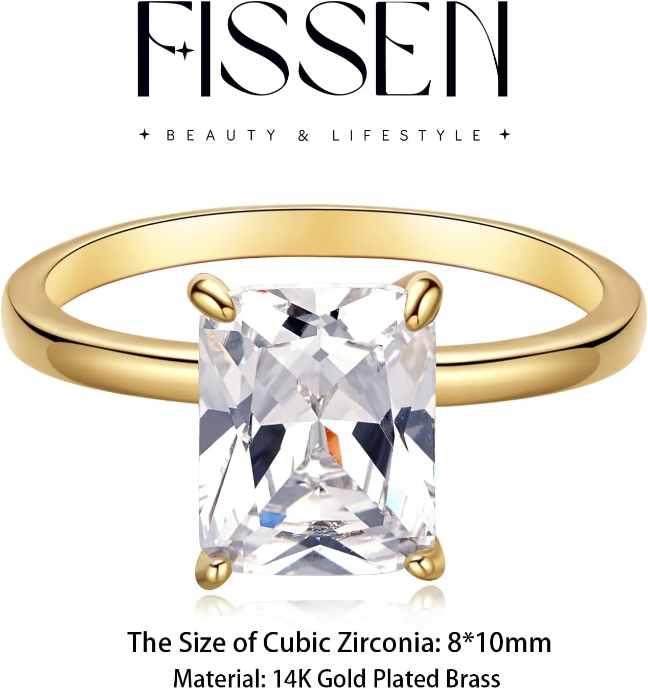 Engagement Rings for Women 14K Gold Plated Rectangle Cubic Zirconia Ring Dainty Gold Promise Ring Wedding Band Rings for Women Trendy Gold Jewelry