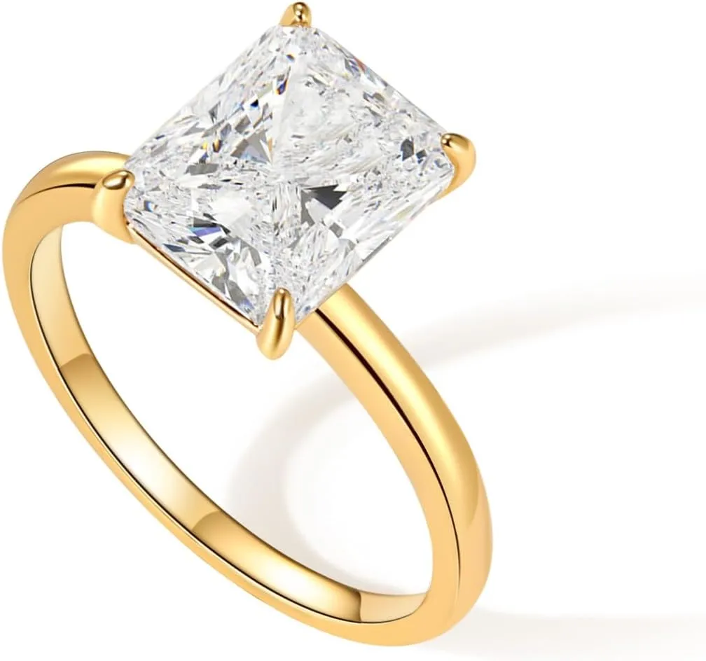 Engagement Rings for Women 14K Gold Plated Rectangle Cubic Zirconia Ring Dainty Gold Promise Ring Wedding Band Rings for Women Trendy Gold Jewelry