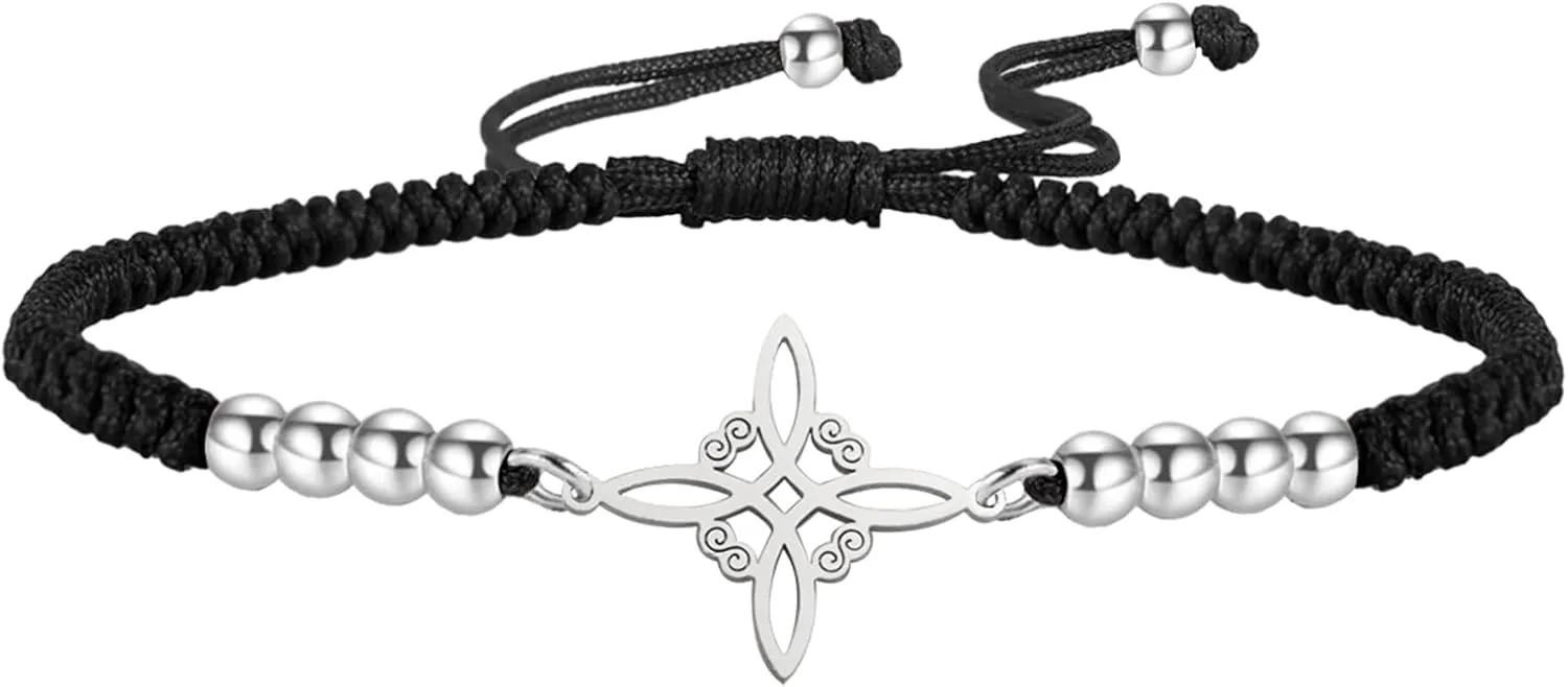 EUEAVAN Adjustable Witch Knot Bracelet Irish Trinity Celtic Knot Bracelet Handmade Braided Rope Lucky Red String Bracelet Beaded Triquetra Wiccan Amulet Jewelry Irish Gift