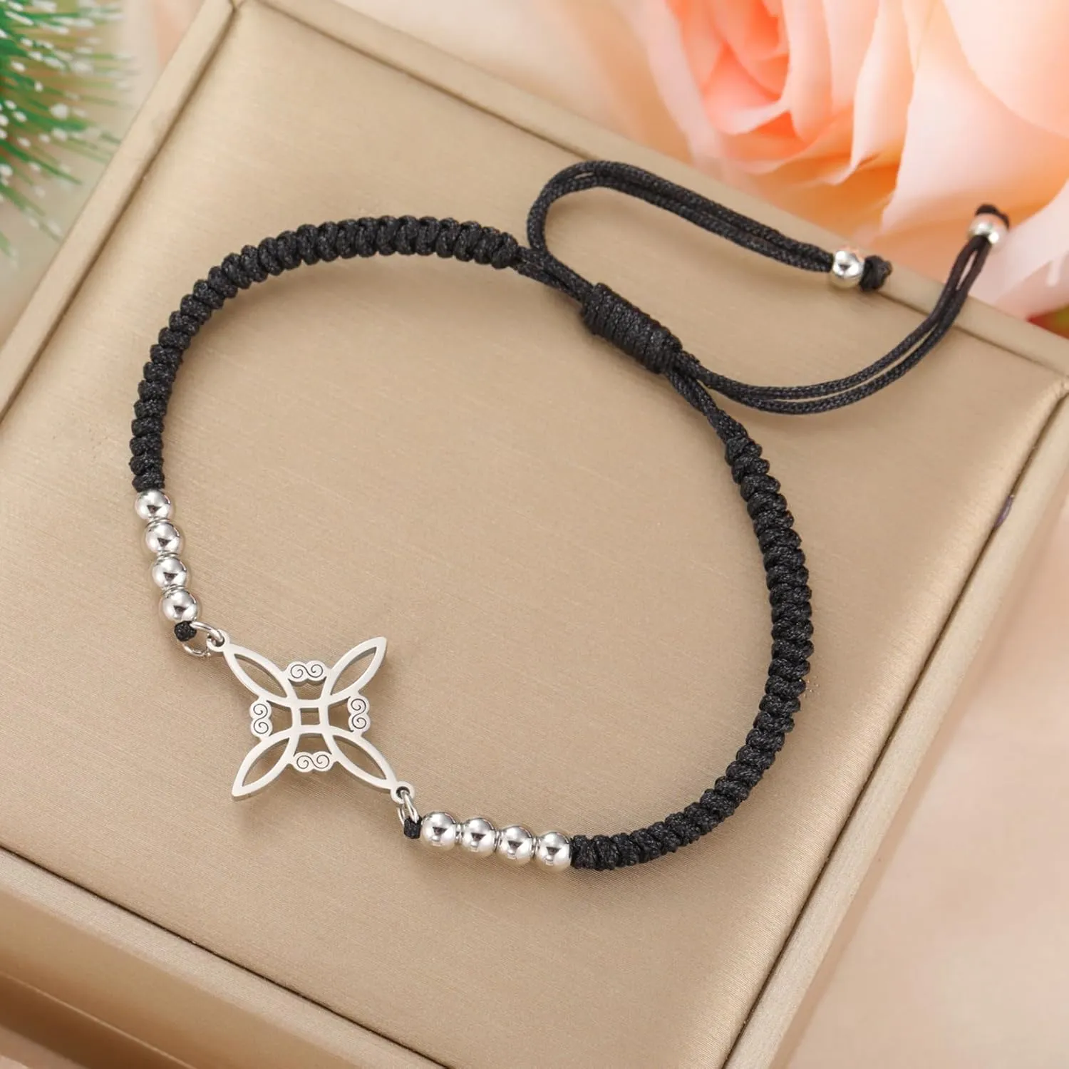 EUEAVAN Adjustable Witch Knot Bracelet Irish Trinity Celtic Knot Bracelet Handmade Braided Rope Lucky Red String Bracelet Beaded Triquetra Wiccan Amulet Jewelry Irish Gift