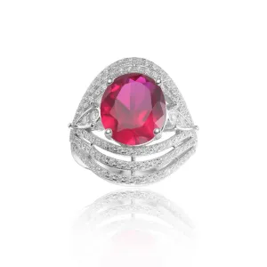 European Luxurious Vintage Style Colorful Crystal S925 Silver Ring for Women