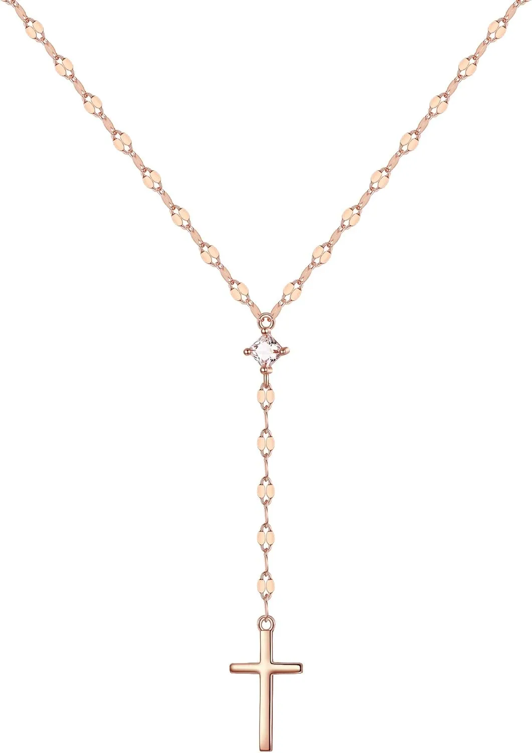 EVER FAITH Y-Shaped Necklace 925 Sterling Silver Jewelry Dainty CZ Cross Pendant Lariat Necklaces for Women