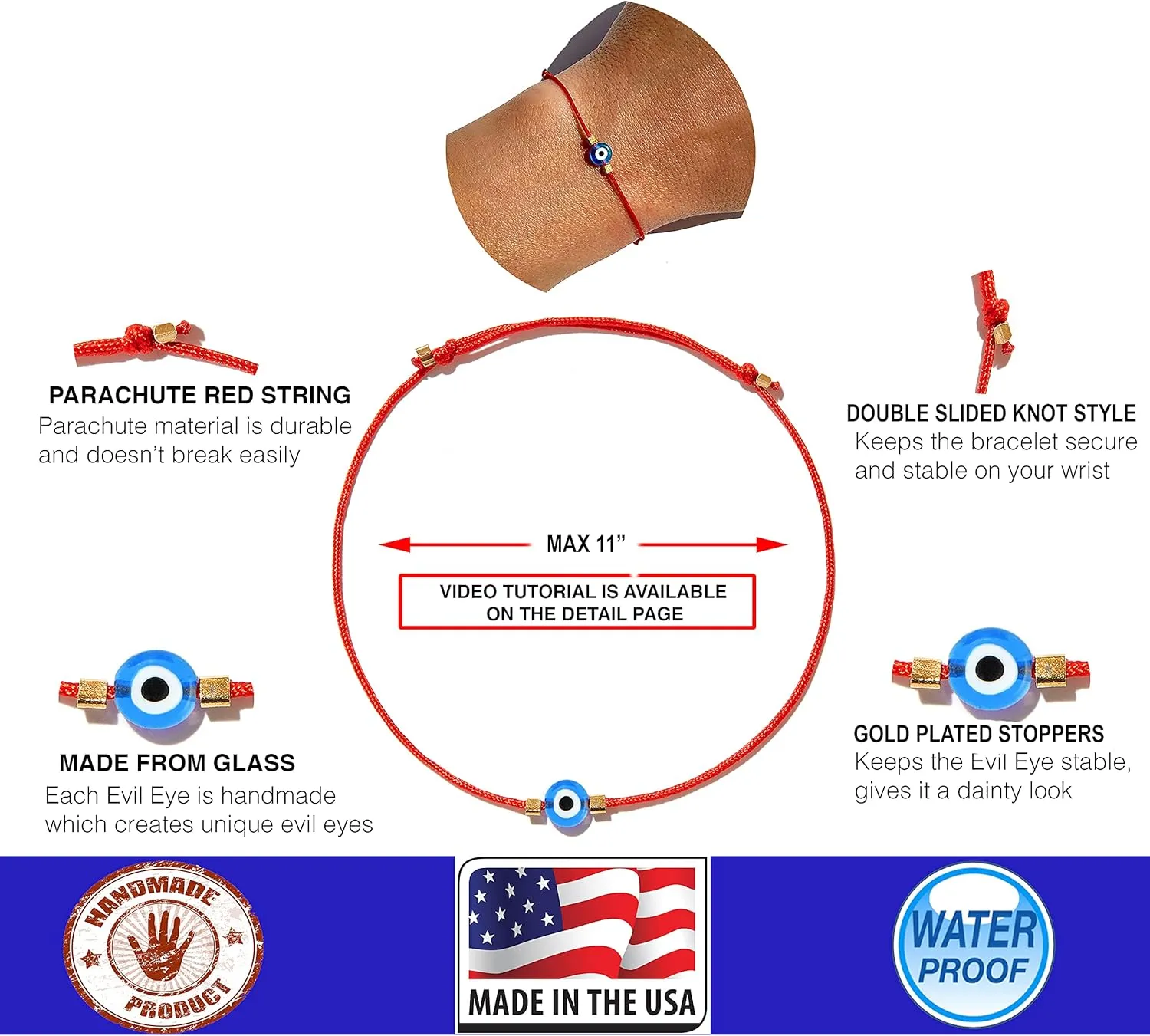 Evil Eye Bracelet Red String Kabbalah Protection Handmade Adjustable Bracelet For Women Men, ADULT Bracelets