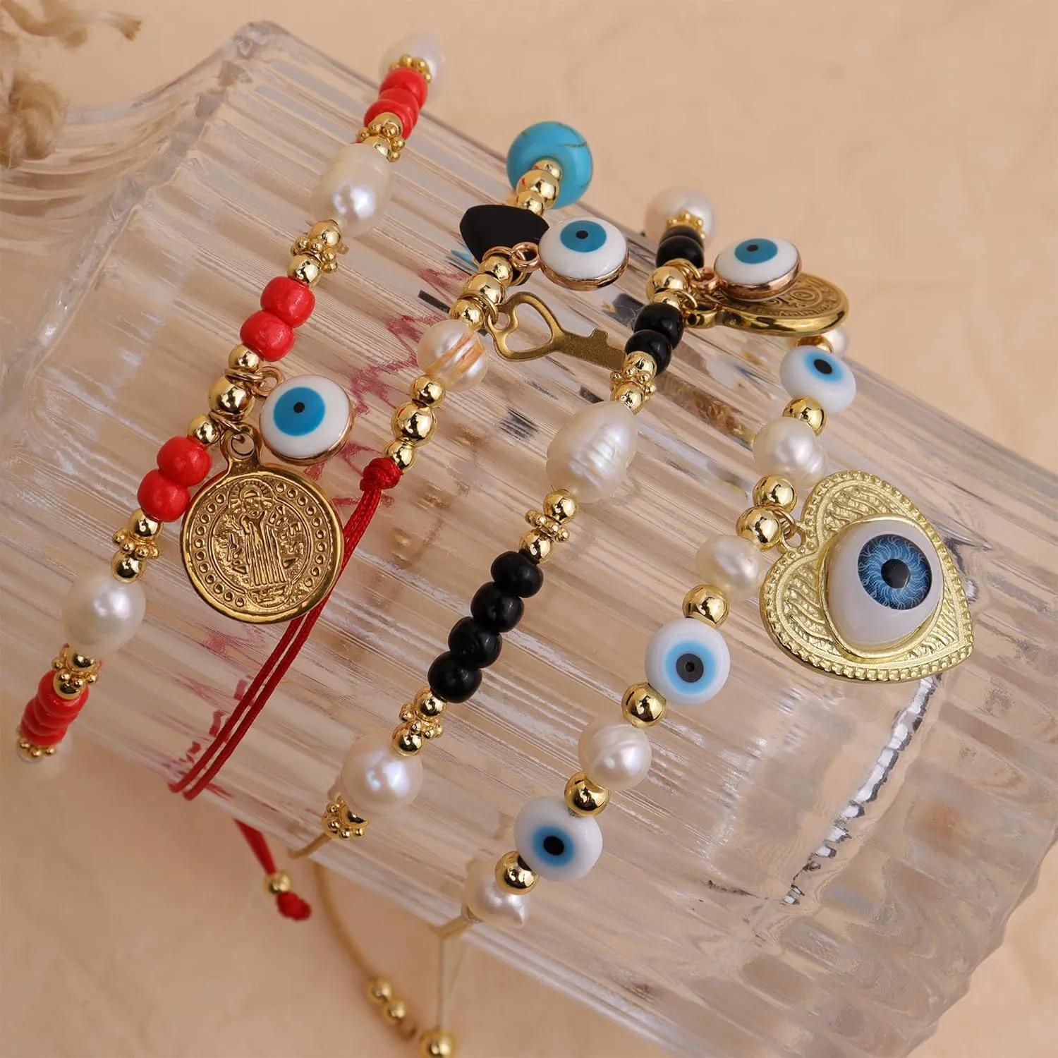 Evil Eye Protection Bead Bracelets for Women Girls, Handmade String Beaded Bracelet Adjustable Jewelry Gifts
