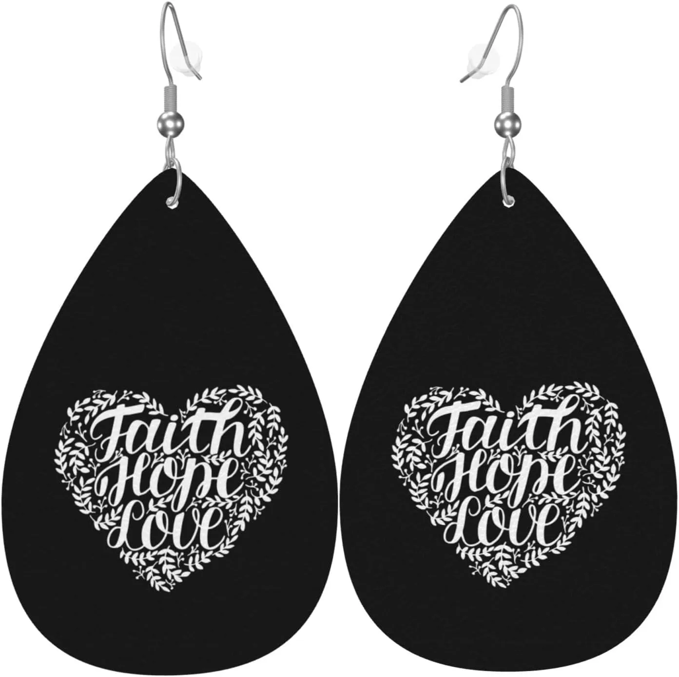 Faith Hope Love Christian Earrings For Women Lightweight Teardrop Dangle Earrings Fashion Faux Leather Earrings