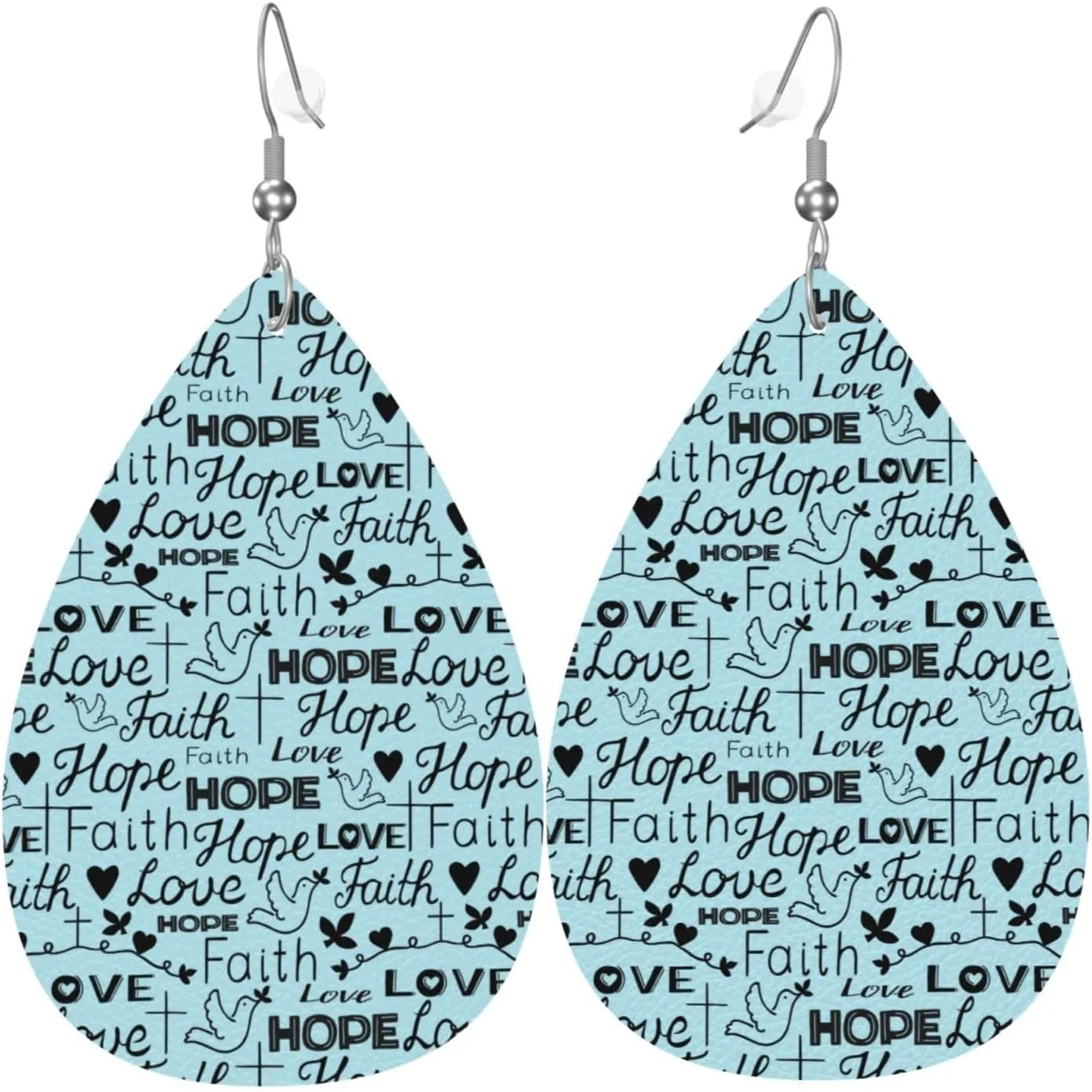Faith Hope Love Christian Earrings For Women Lightweight Teardrop Dangle Earrings Fashion Faux Leather Earrings