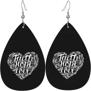 Faith Hope Love Christian Earrings For Women Lightweight Teardrop Dangle Earrings Fashion Faux Leather Earrings