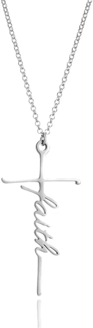 Faith Necklace for Women Gold Faith Cross Necklace Silver Belive Hope Cross Pendant Necklaces Religious Christian Jewelry Gifts for Girls Teen