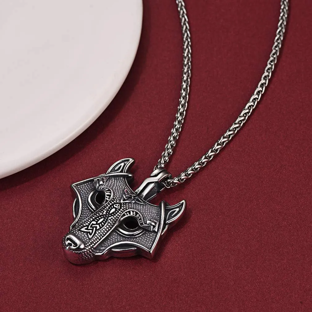 FaithHeart Norse Viking Wolf Pendant Necklace for Men/Women, Stainless Steel/18K Gold Plated Nordic Vikings Stuff Jewelry with Gift Packaging