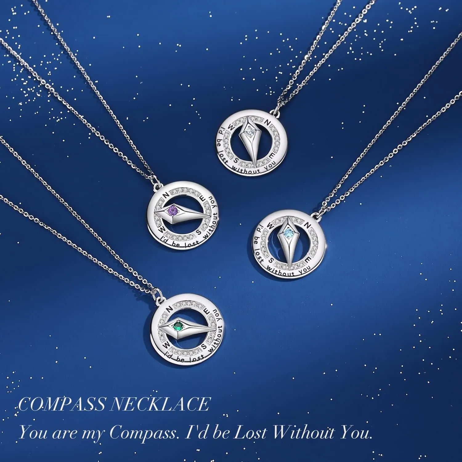 FANCIME Sterling Silver Compass Birthstone Necklaces Fine Jewelry Anniversary Birthday Gifts for Women Her Wife Girlfriend