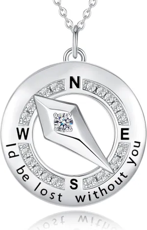 FANCIME Sterling Silver Compass Birthstone Necklaces Fine Jewelry Anniversary Birthday Gifts for Women Her Wife Girlfriend