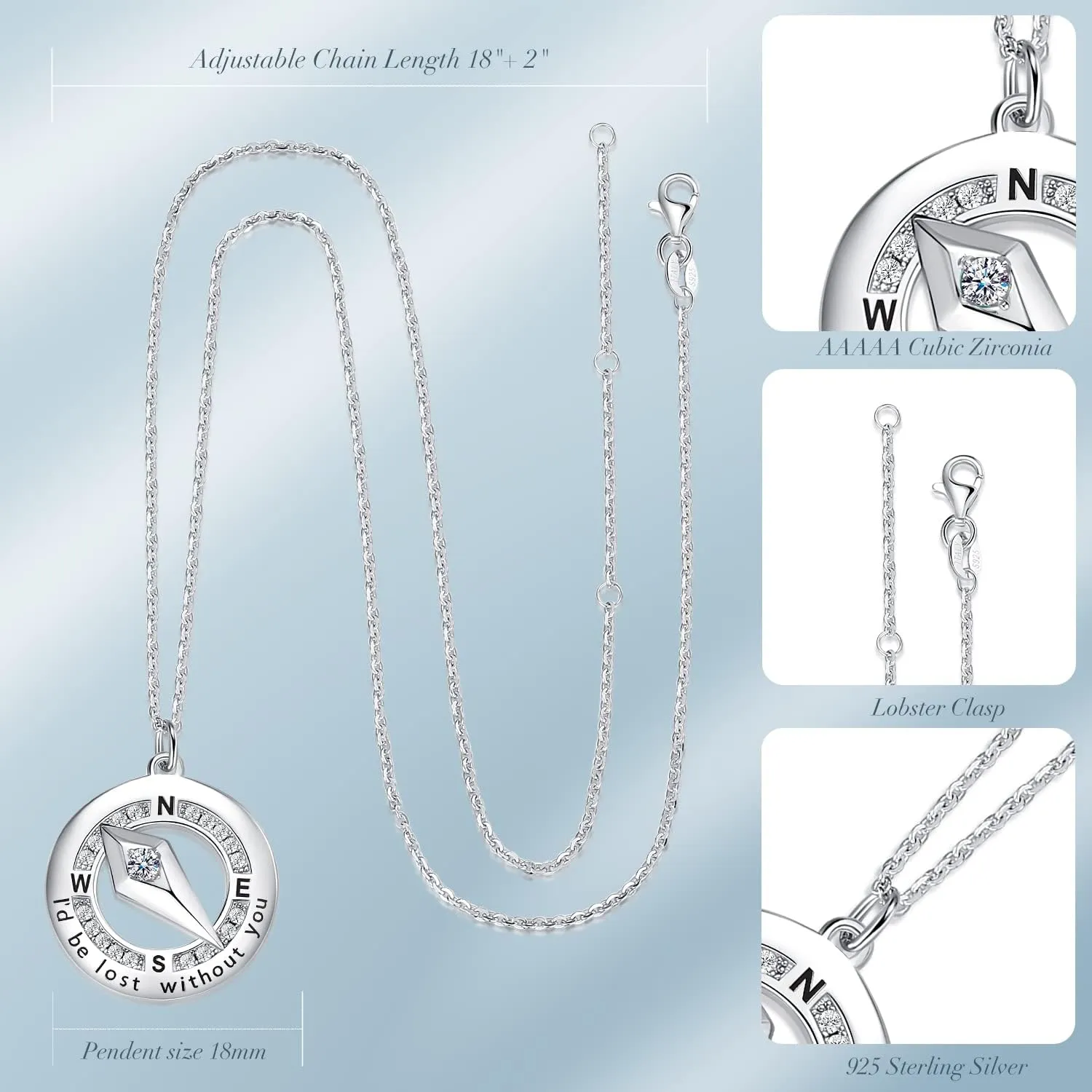 FANCIME Sterling Silver Compass Birthstone Necklaces Fine Jewelry Anniversary Birthday Gifts for Women Her Wife Girlfriend