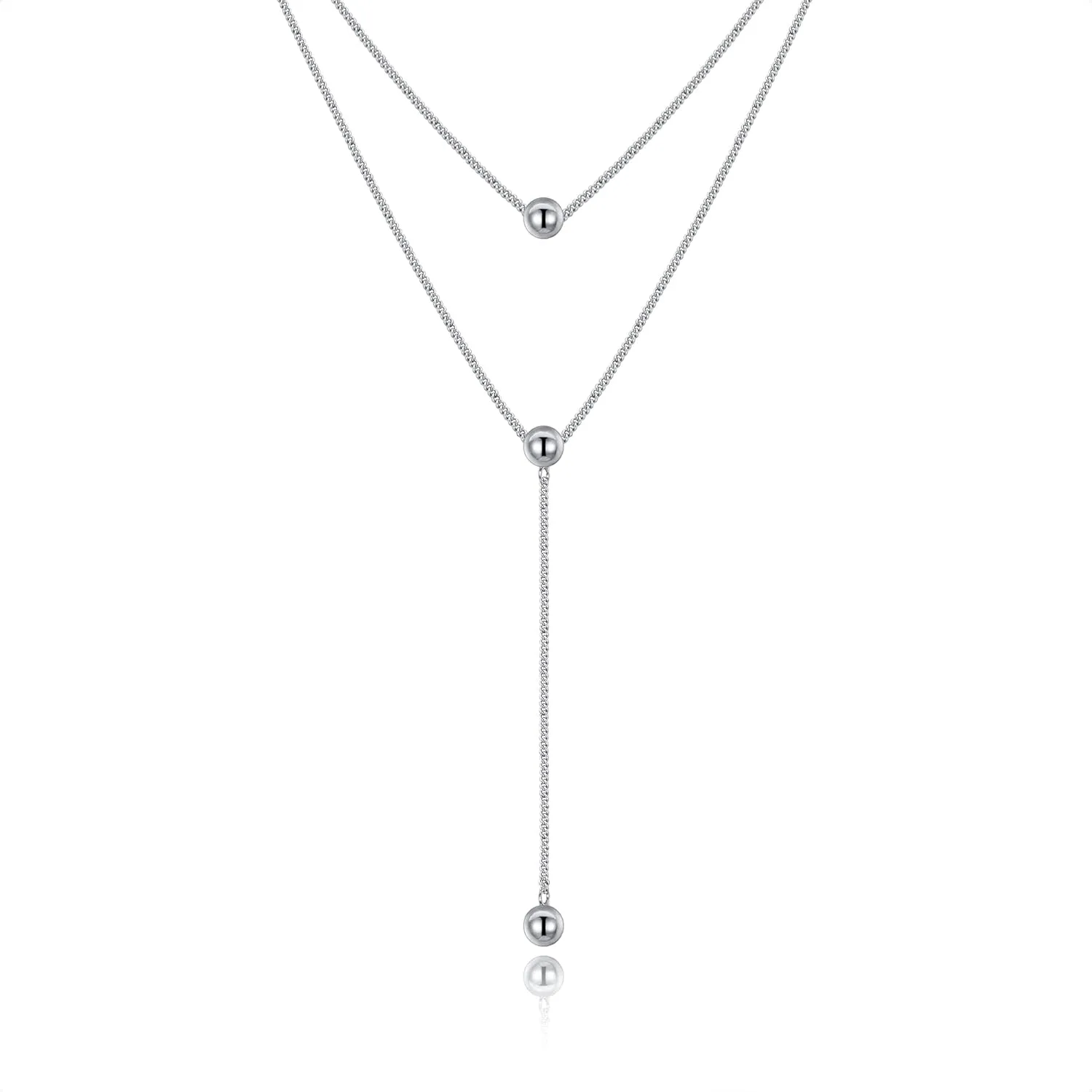 FANZE 925 Steling Sliver Necklace for Women,Star Knot Ball Layered Y Necklace Sweater Women Jewelry Gift for Holiday Festival