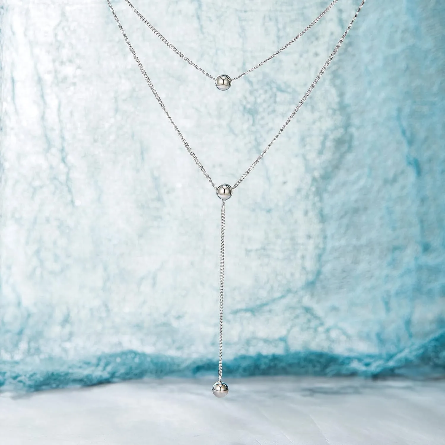 FANZE 925 Steling Sliver Necklace for Women,Star Knot Ball Layered Y Necklace Sweater Women Jewelry Gift for Holiday Festival