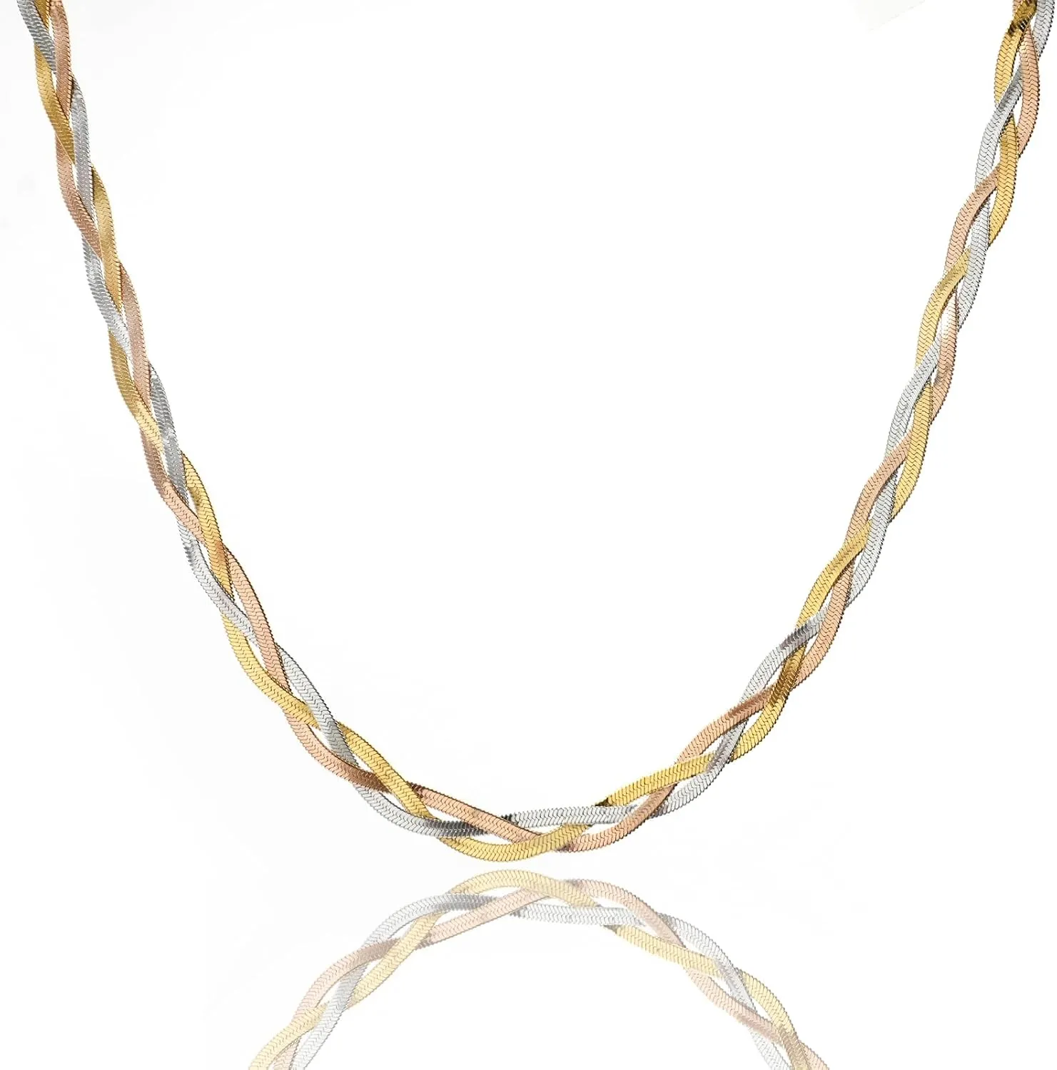 FarF&ME Colorful/18K Gold/Silver Plated Double Layer Cross Twisted Snake Chain Choker Necklace Sexy flat Snake Choker Necklaces Waterproof Jewelry Gift for Women and girls- Each one is unique and colorful - [5mm/w] [18"/L]
