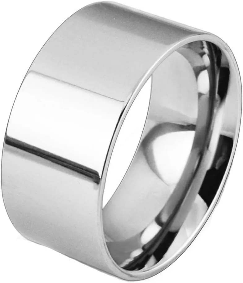 Fashion Month Men Women 10mm Wide Stainless Steel Ring Silver Rose 18k Gold Big Cool Band Polished Flat Top Comfort Fit