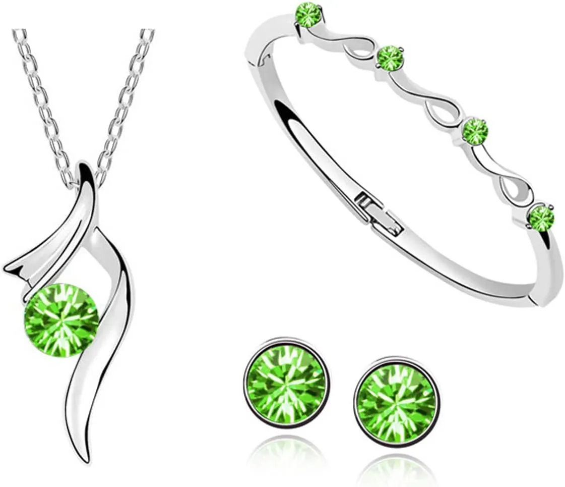 Fashion Simple Necklace Earrings Set Bracelets Jewelry Crystal Pendant for Women Lady Wife Wedding Birthday Party Prom
