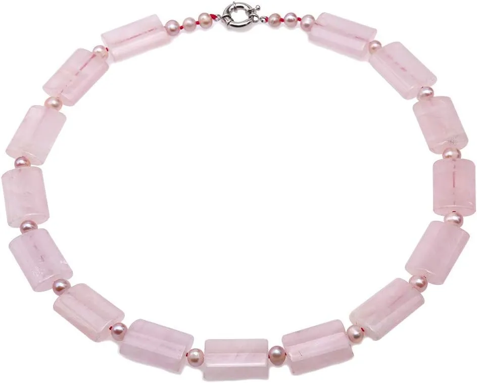 Fashion Women Pink Crystal Necklace Romantic 18x27mm Rectangle Natural Rose Quartz Necklace for Ladies 22"