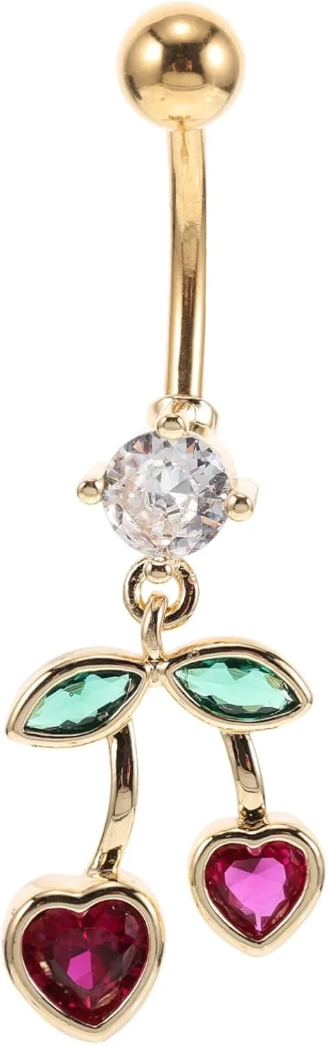 Fashionable Heart Cherry Belly Button Ring Stainless Steel Navel Jewelry for Women