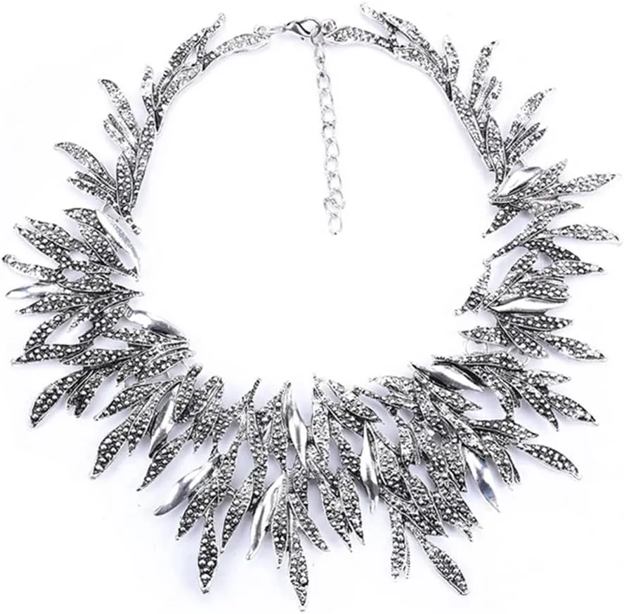 FASUND Bib Necklace Black Leaf Choker Collar Statement Necklaces Fashion Costume Jewelry for Women Vintage Necklace