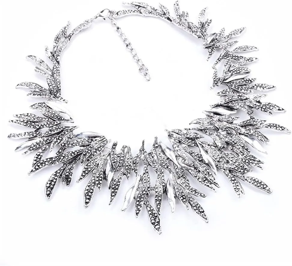 FASUND Bib Necklace Black Leaf Choker Collar Statement Necklaces Fashion Costume Jewelry for Women Vintage Necklace