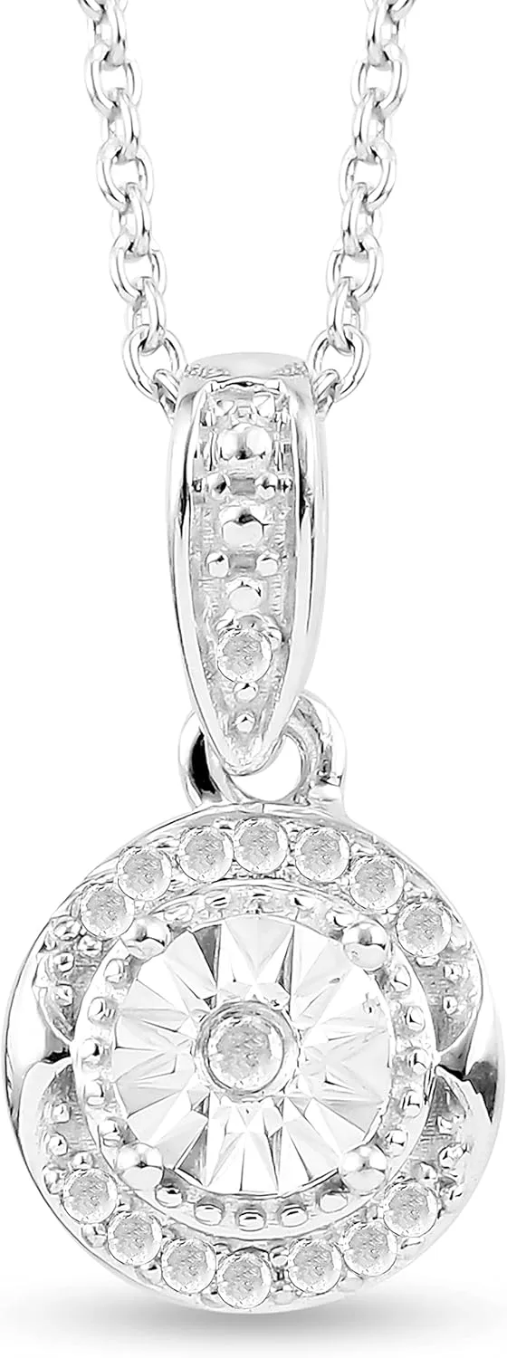 Femme Luxe 0.10 carats Diamond Pendant Necklace For Women, 925 Sterling Silver, Dainty Jewelry, 18 inch cable chain, Gifts for Women