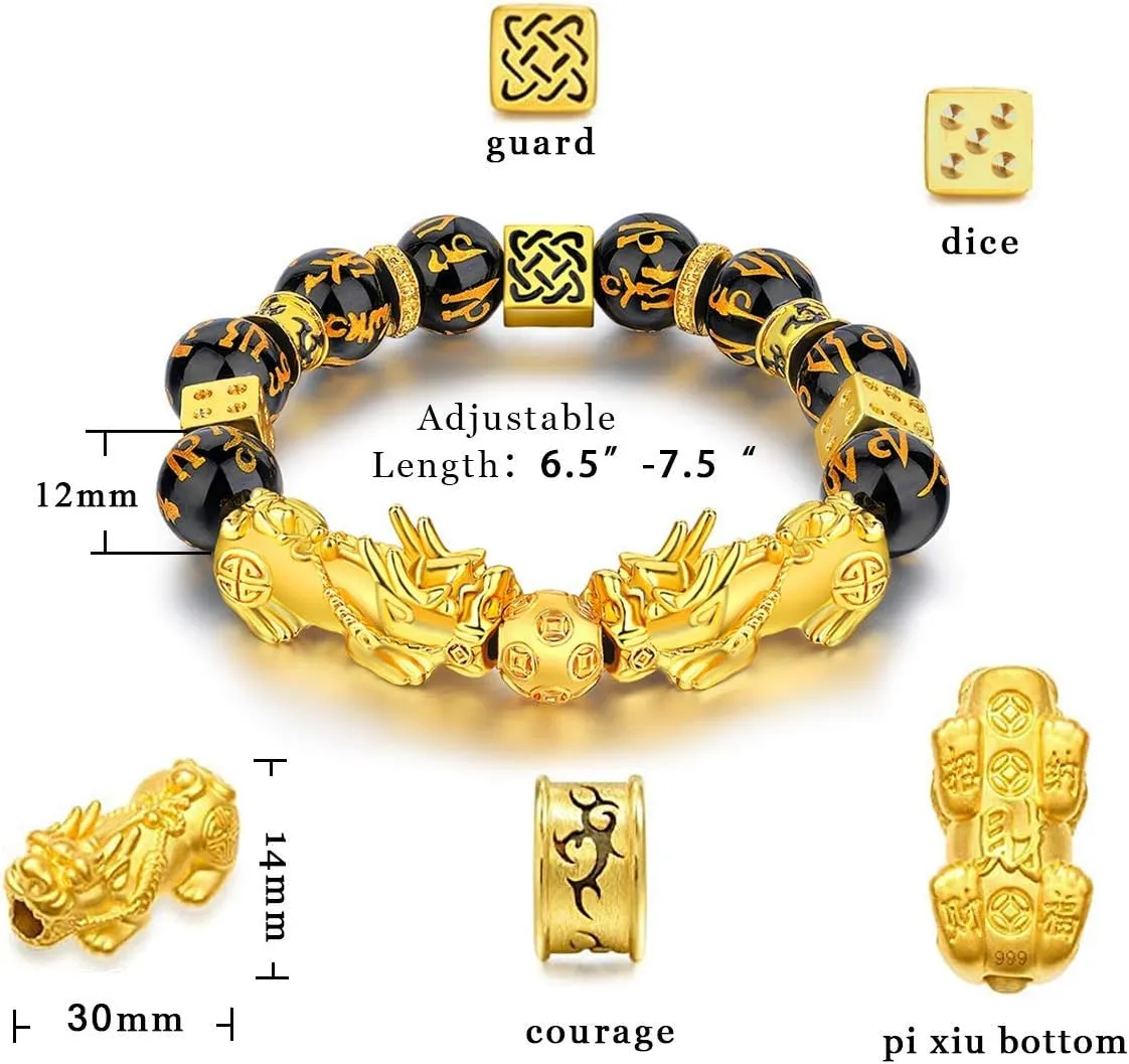 Feng Shui Bracelets for Women Men- 12mm Obsidian Aquamarine Wealth Success Pi Xiu Good Luck Bracelets Necklace Set, Christmas Birthday Gifts for Women Men