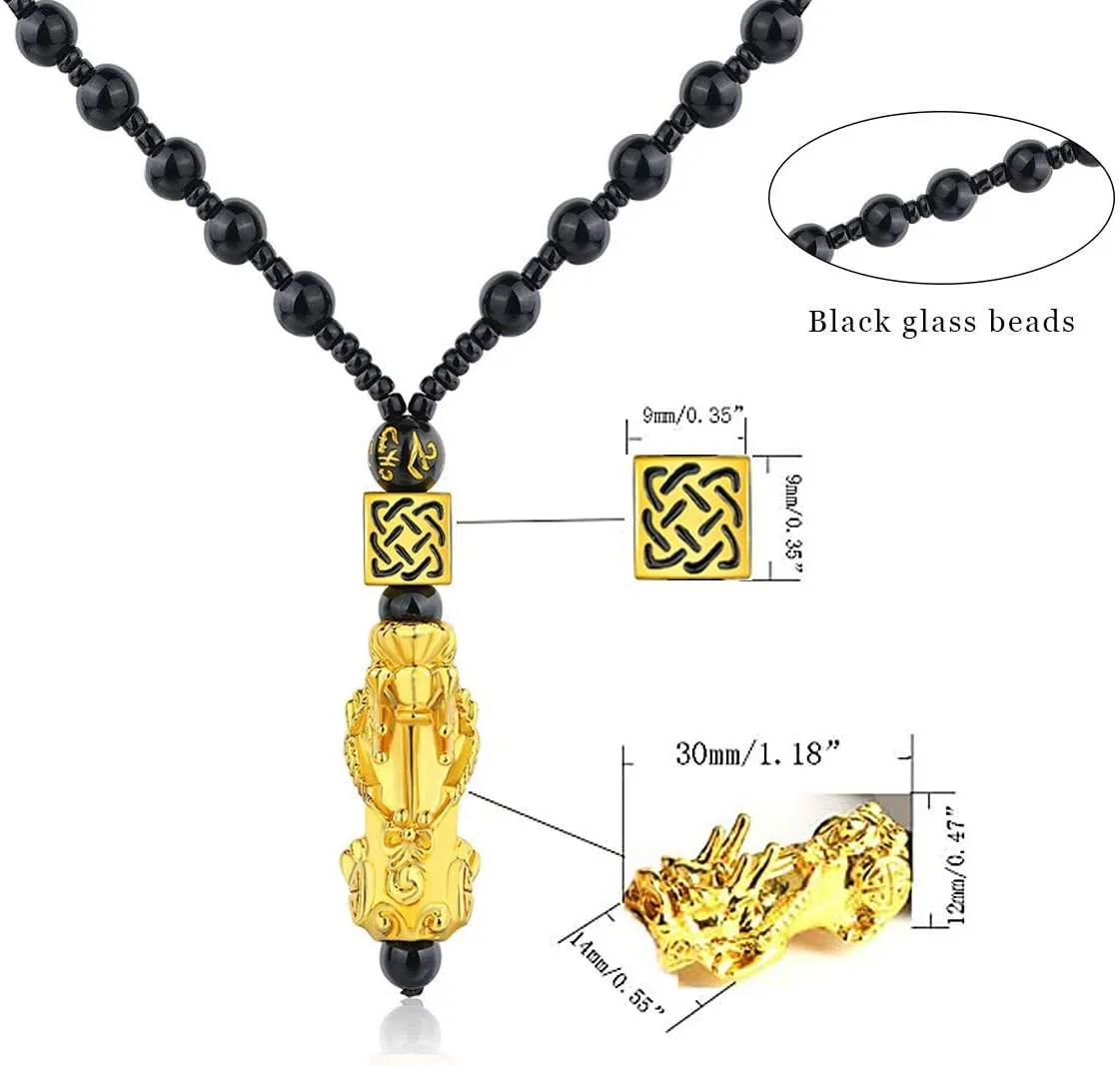 Feng Shui Bracelets for Women Men- 12mm Obsidian Aquamarine Wealth Success Pi Xiu Good Luck Bracelets Necklace Set, Christmas Birthday Gifts for Women Men