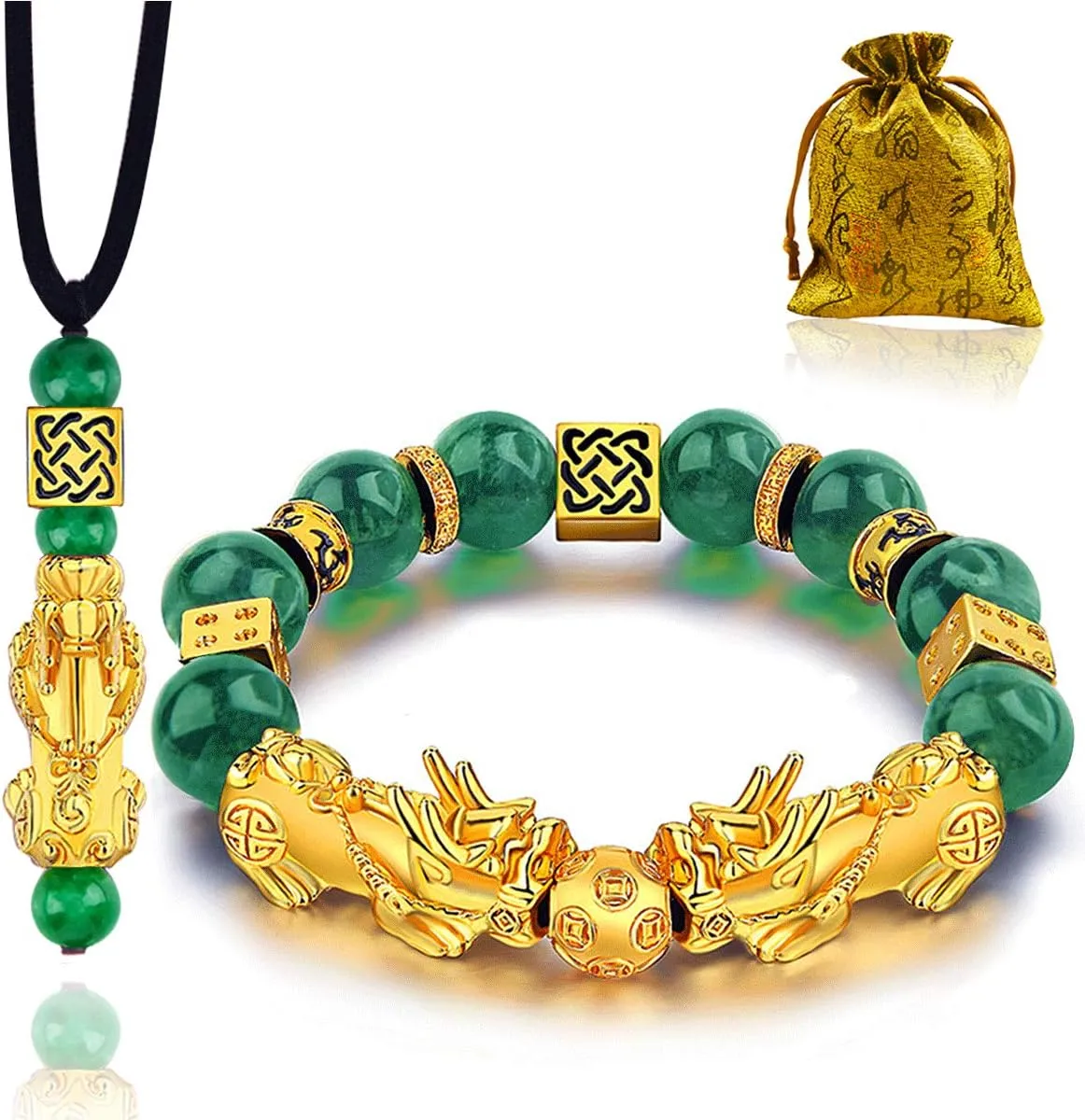 Feng Shui Bracelets for Women Men- 12mm Obsidian Aquamarine Wealth Success Pi Xiu Good Luck Bracelets Necklace Set, Christmas Birthday Gifts for Women Men