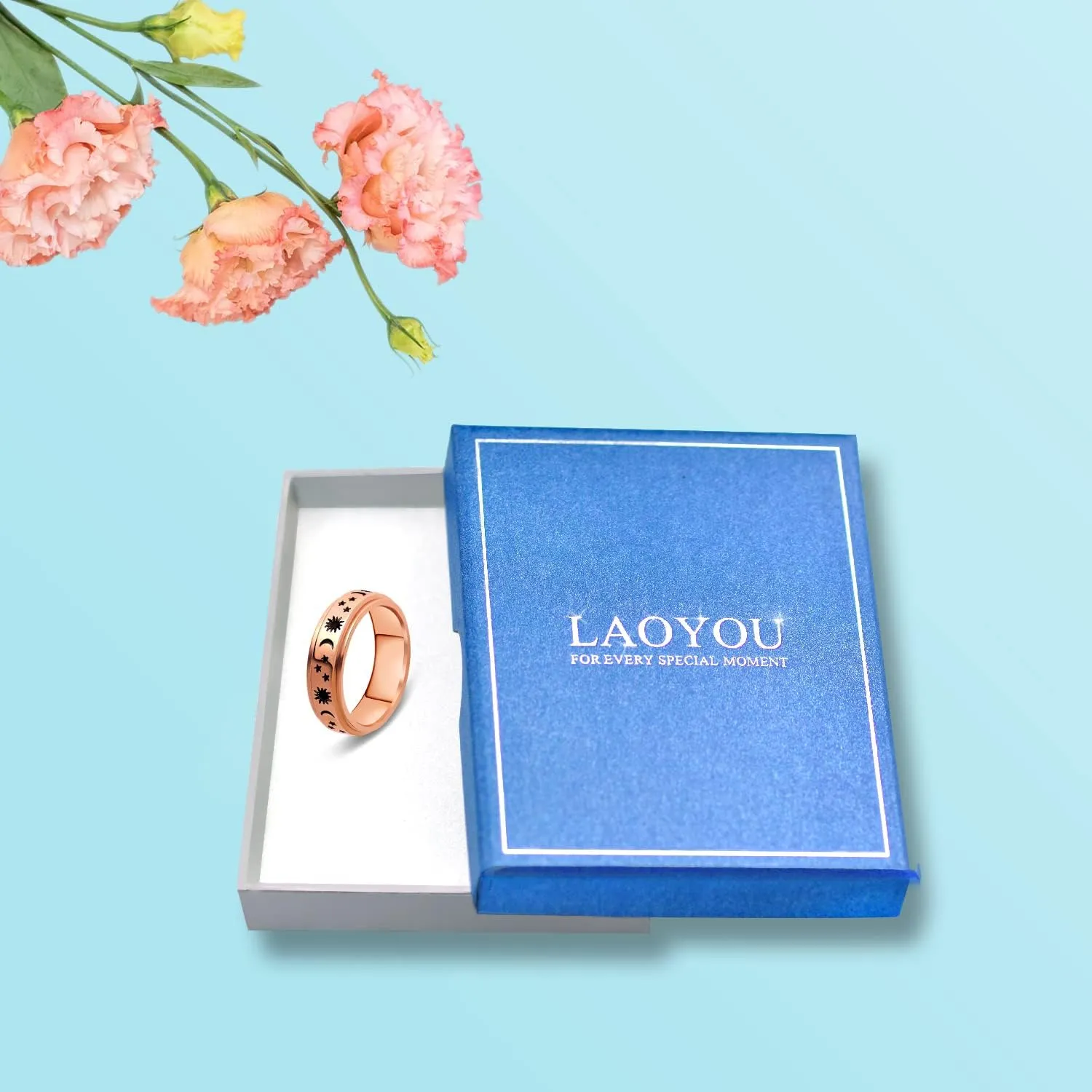 Fidget Spinner Ring For Anxiety Women | 6mm Stainless Steel Womens Spinner Rings Stress Relief Anxiety Ring for Ladies Gold/Rose Gold/Silver Color
