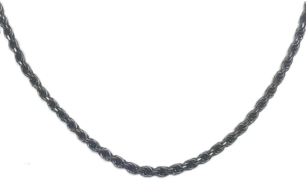 Fine Sterling Silver Oxidized Antique Vintage 3mm Rope Chain Necklace