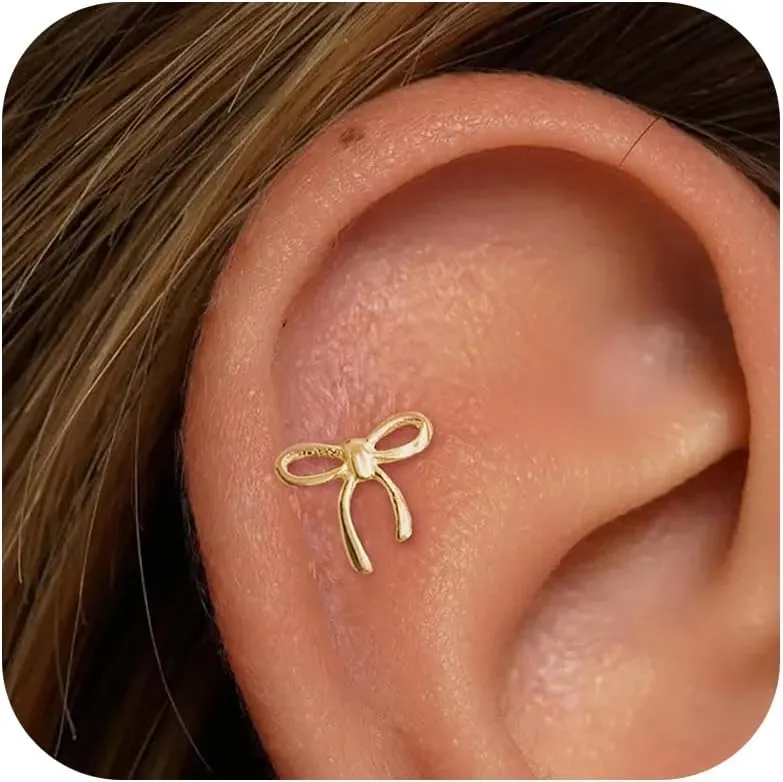 Flat Back Earrings for Women Flatback Bow Star Flower Stud Earrings Hypoallergenic Screw Back Earrings Tiny Small Tragus Cartilage Helix Piercing Jewelry for Sensitive Ears