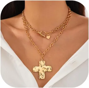 Frodete Chunky Cross Necklace for Women Dainty Gold Cross Necklace Chunky Gold Cross Pendant Necklace Statement Necklace Christian Gifts for Women Faith Jewelry